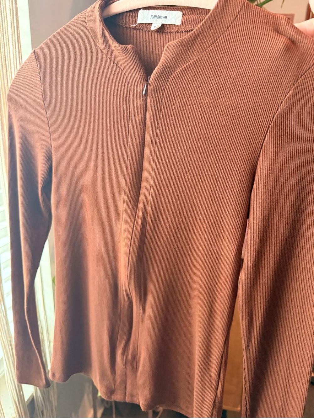 Joah Brown Oxblood Flex Rib Invisible Zip Long Sleeve Top XS/S - Picture 8 of 8